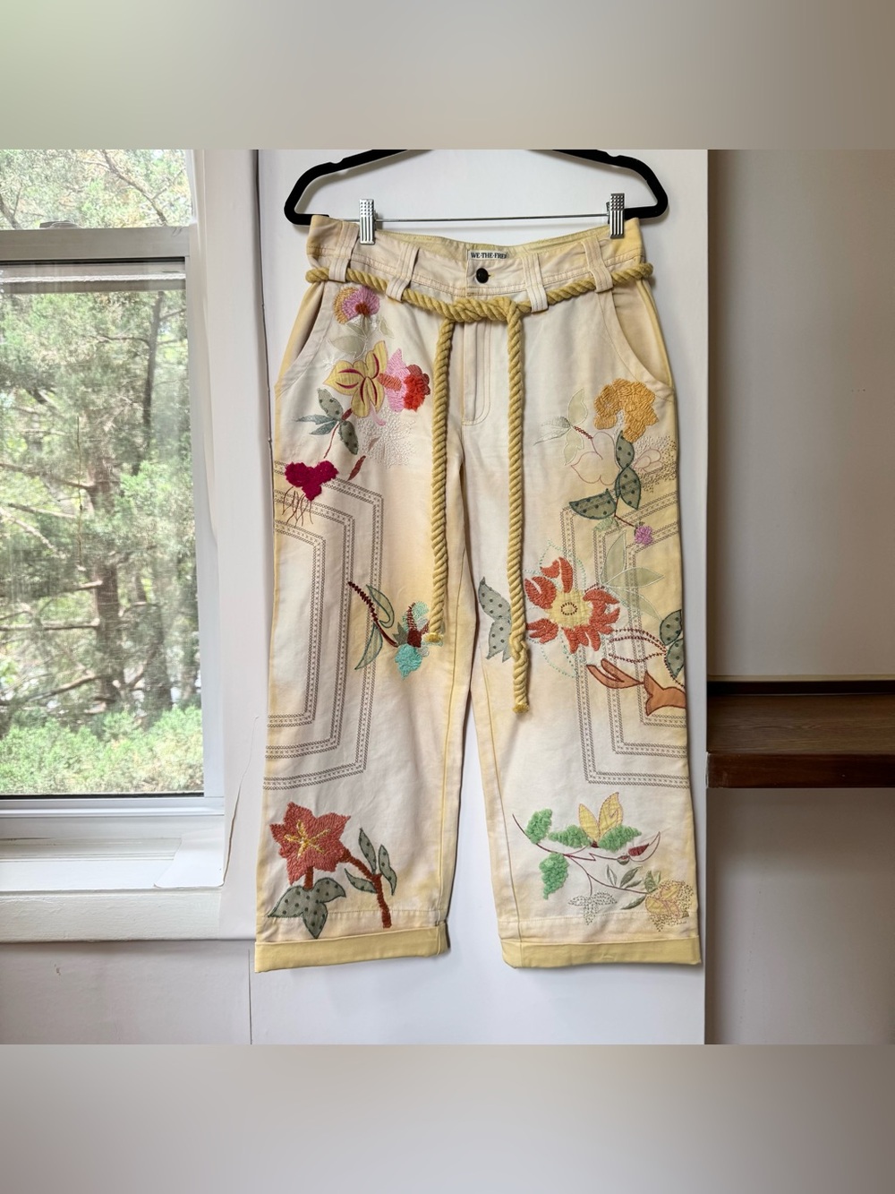 Free People Low-Rise Embroidered Wide-Leg Drawstring Pants Electric Sands 6 - Picture 14 of 14